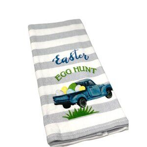 Easter Farmhouse Kitchen Hand Towel Vintage Blue Truck Eggs Decor Gray White